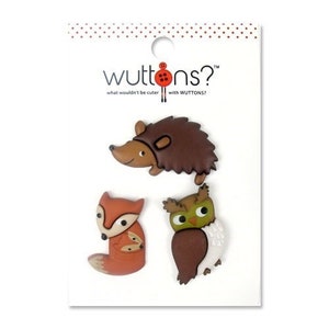 Hedgehog, Owl, & Fox Button. 3 buttons a card.