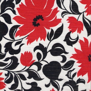 Red & Black Flowers on White Slubbed Faille.57&quot;wide.