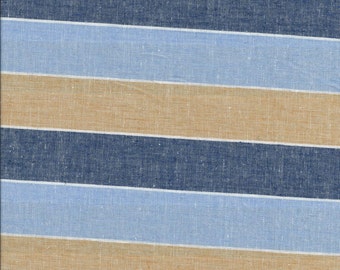 Hellblauer/ Denim Blau & Golden Rod Gestreifter Leinenstoff. 175cm breit.