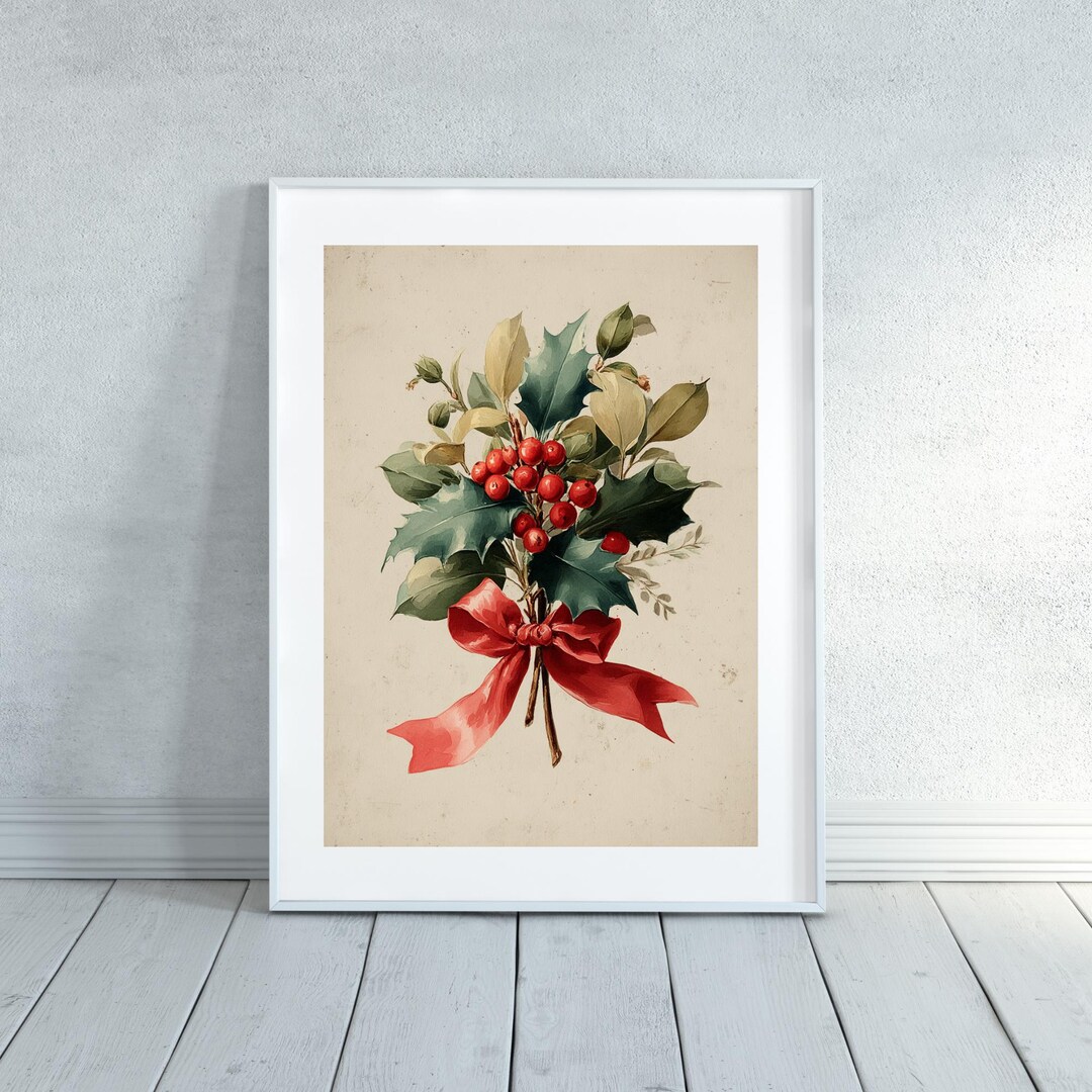 Rustic Holly Christmas Holly Rustic Printable Painting Art Print Your Own Artwork - Etsy