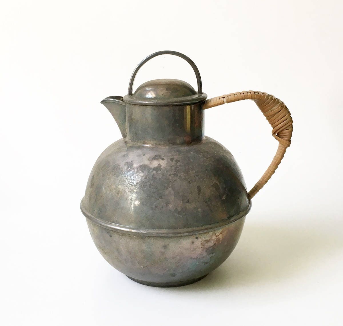 Vintage Teapot Wicker Handle Small teapot Metal Teapot Etsy