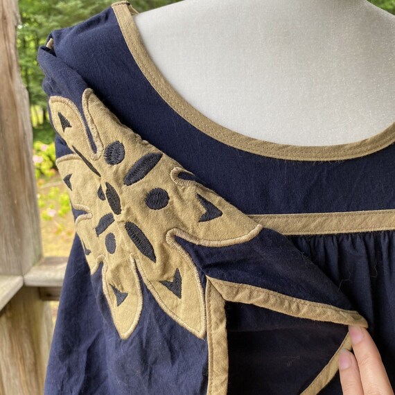 Peasant Dress Size M Applique Tiered Blue Boho - image 7