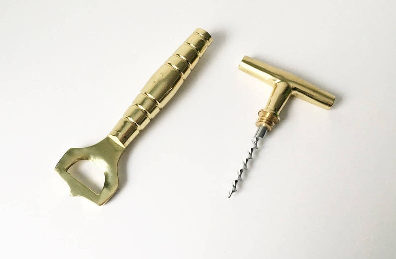 Brass Bottle Opener Cork Screw New Old stock unused Gold Kitchen Gadgets wine bottle opener
