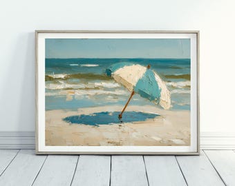 夏のビーチパラソルの絵画 印刷可能なアートワーク すぐにダウンロード