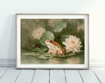 Frog Lily Pad Cottagecore Painting Printable Artwork Instant Download