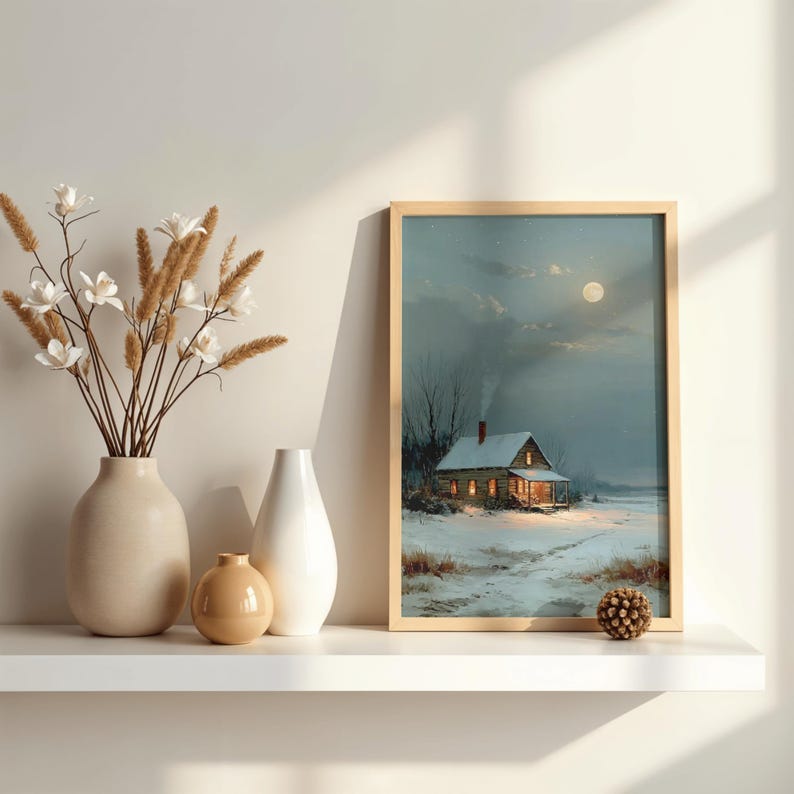 Rustic Winter Cozy Log Cabin Printable Painting Art Print Your Own ...