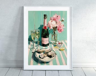 Peinture romantique romantique avec champagne et huîtres Imprimez votre propre oeuvre d'art