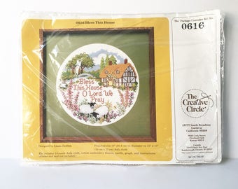 Cross Stitch Kit embroidery 1980s Complete Bless this House Religious