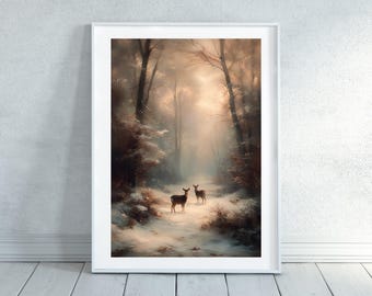 Winter Deer Moody Printable Painting Art Print your Own artwork