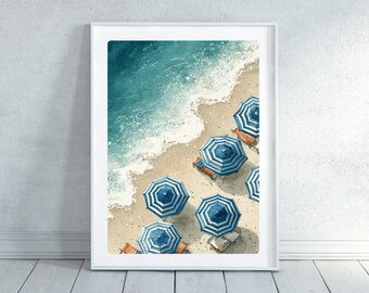 Beach Umbrellas Aerial Shoreline Printable Painting Art Print your Own artwork