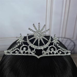 Sterne und Mond Krone, Blitzdiamantkrone, Starmoon Braut Tiara, Hochzeitskrone, Halo-Krone, Hochzeits-Accessoires, Brautjungfer Haarteil