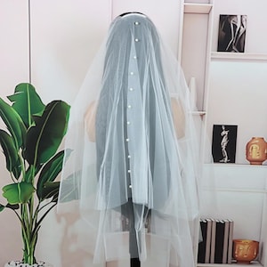 Double Layer White Bridal Veil,Delicate Beaded Edge Soft Tulle Wedding Headpiece, Cathedral Length Veil, Romantic Pearl-Embellished Bride