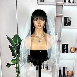 Two-Layer Bridal Veil with Crystal Beading ,Short Wedding Veil with Lace ,Crystal Embellished Headpiece for Bride, Chapel Length veil