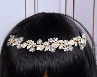 Fascia per capelli da sposa, fascia per capelli in oro, fascia per capelli in cristallo, gioielli per capelli da sposa, tiara da sposa, fascia per capelli da sposa, accessorio per capelli da damigella d'onore