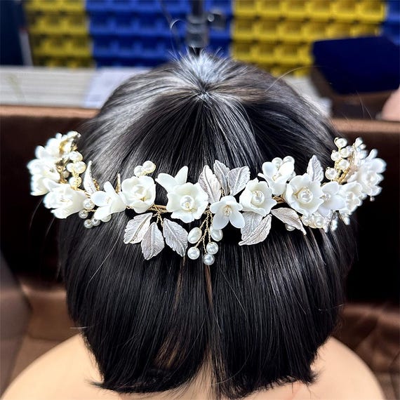Flower Headband • Pearl & Crystal Wedding Headband • Bridal  display picture 3