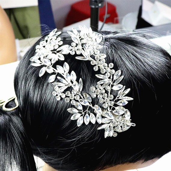Bridal Dazzling Silver Floral Haircrown Flower Branch Crown for Women Elegant Bridal Hair Crown  main image 3
