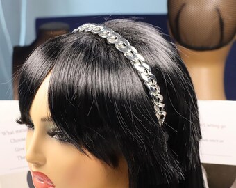 Metal Chain Headband for Bridal ,Edgy Silver Hair Jewelry ,Boho Chic Hair Accessory with Adjustable Fit ,Bridal head piece,Bridesmaid gift