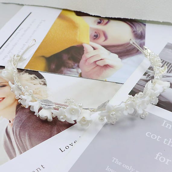 Porcelain Floral Bridal Crown - Handcrafted Ceramic Blossom  display picture 1