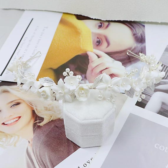 Porcelain Floral Bridal Crown - Handcrafted Ceramic Blossom  display picture 1