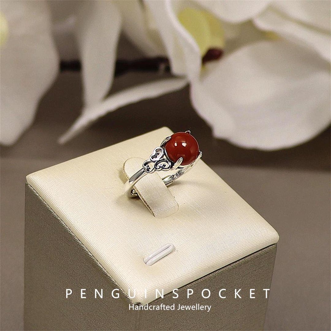 S925 Sterling Silver Southern Red Egg Noodle Ring - Etsy