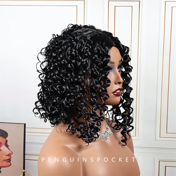 Black Wig Women's Black Medium Long Hair Wig Head Cover Chemical