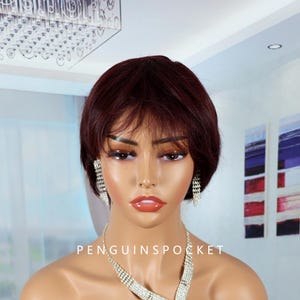 Red Brown wig ,Dark Brown Pixie Cut Wig Synthetic Heat Resistant Wig short straight wig with bangs，cosplay wig