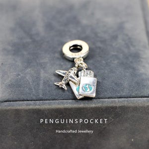 925 Sterling Silver DIY Necklace Pendant, Airplane & Luggage Travel Charm, Handmade Jewelry Accessory Fit Pandora