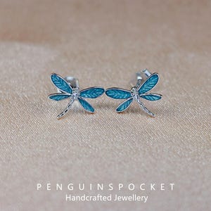 S925 Silver Blue Dragonfly Stud Earrings