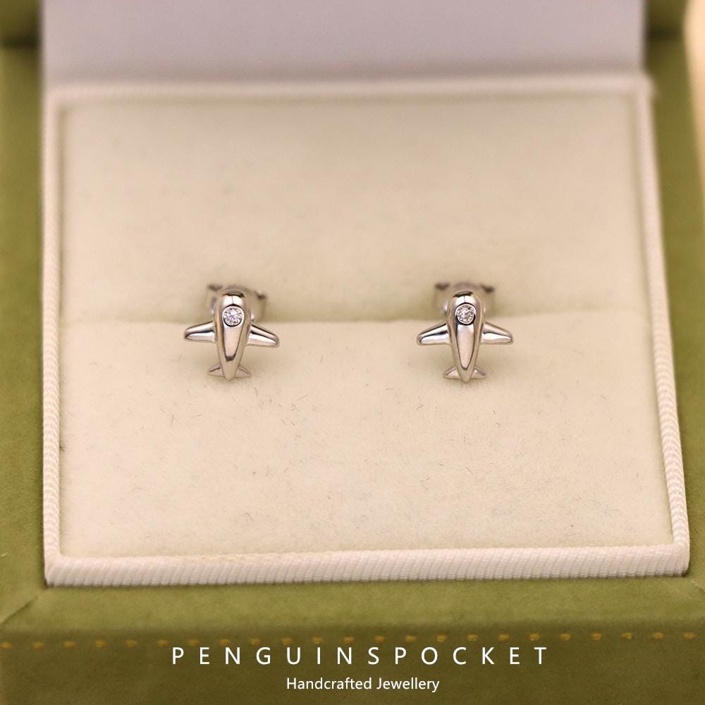 Orecchini Argento 925 Con Aereo E Nuvola - Minimalisti, Per Donne E Ragazze