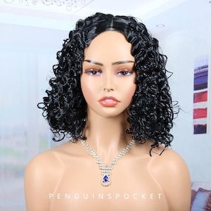 Black wig, Short Black Kinky Curly Wig - Middle Part Afro Texture with Lace Front, Full Cap Tight Coils Synthetic Hair,cosplay wig