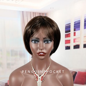 Dark Brown Pixie Cut Wig Synthetic Heat Resistant Wig with bangs Cosplay Wigs