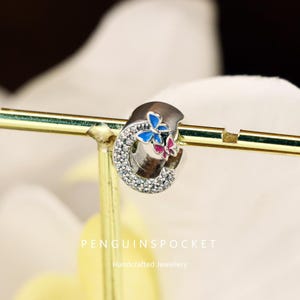 Abalorio de plata 925 con forma de letra C, diseño de mariposa, hecho a mano, compatible con Pandora