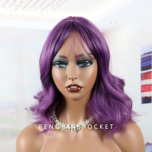 Purple wig,  Purple Bob Wavy Synthetic Heat Resistant Wig with bangs, Cosplay Wigs