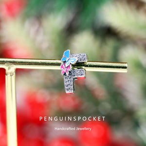 Abalorio de plata 925 con forma de letra F, joyería artesanal, abalorio de mariposa Haoshi, regalo hecho a mano, compatible con Pandora