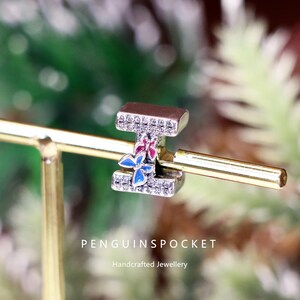 Abalorio de plata 925 con forma de letra, joyería artesanal, letra I, abalorio de mariposa Haoshi, regalo hecho a mano, compatible con Pandora
