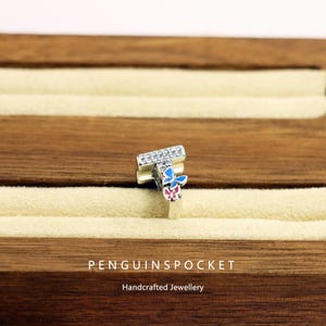 Abalorio de plata 925 con forma de letra T, joyería artesanal, abalorio de mariposa Haoshi, regalo hecho a mano, compatible con Pandora