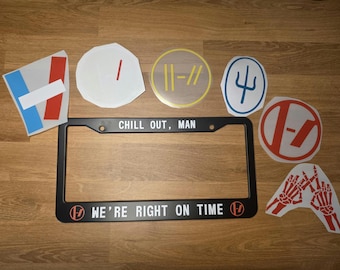 Twenty One Pilots License Plate Frame with Logo Decals Bundle (with free skeleton hands decal)