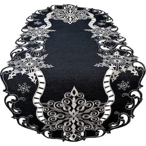 Christmas Holiday Table Runner, Dresser Scarf, Table Cloth, Place Mat or Doily with White Snowflakes on Blue Fabric, Various Sizes Available