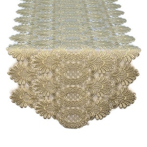 Table Runner, Dresser Scarf, Place Mat or Doily in Victorian All Lace Fabric in Ivory or Gold in Various Sizes
