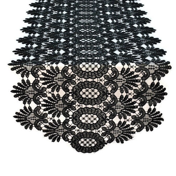 Table Runner, Dresser Scarf, Place Mat or Doily in Victorian All Lace Fabric in Dark Dark Gray (Almost Black)  Various Sizes Available