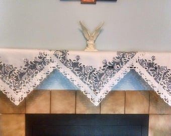 Fireplace Mantel Scarf With A Bold Gold Lace Sewn On Antique Etsy