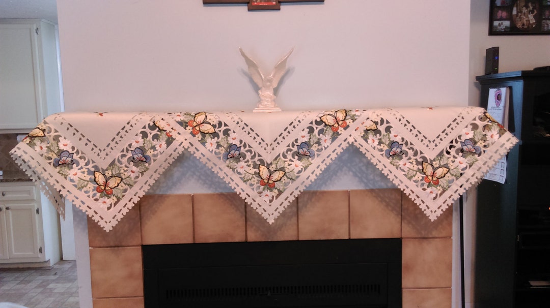 Spring Floral Mantel Scarf For Fireplace 90 X17 Inch Retro Plants Daisy Flowers Fireplace Mantle Scarves Mantel Cover Runner For Home Living Room