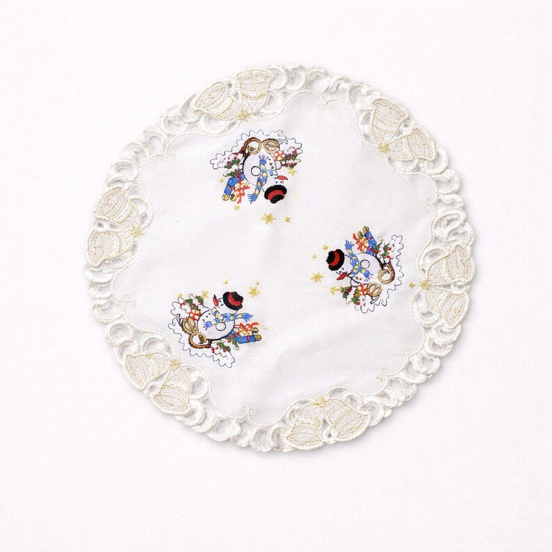 Weihnachtlicher Tischläufer oder Tischset mit Schneemann auf Ivory Stoff Verschiedene Größen Bild 11