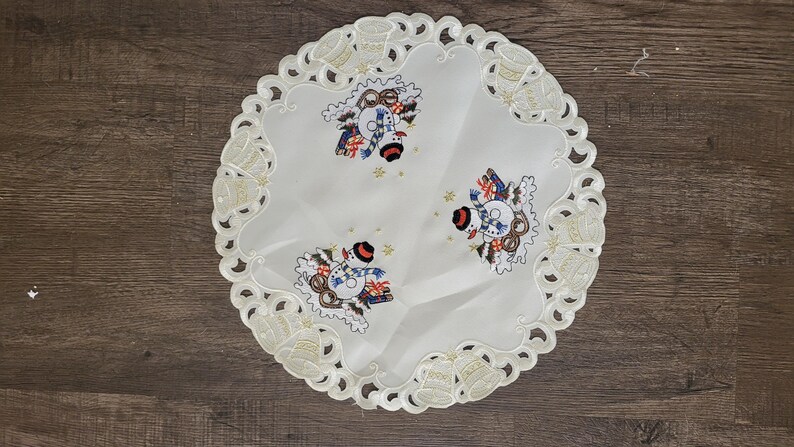 Weihnachtlicher Tischläufer oder Tischset mit Schneemann auf Ivory Stoff Verschiedene Größen Bild 10