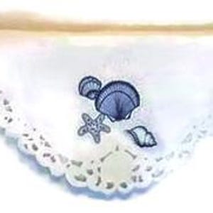 Fireplace Mantel Scarf with Nautical Seashells in Blue on Bleached White Fabric Size 96 x 17 inches