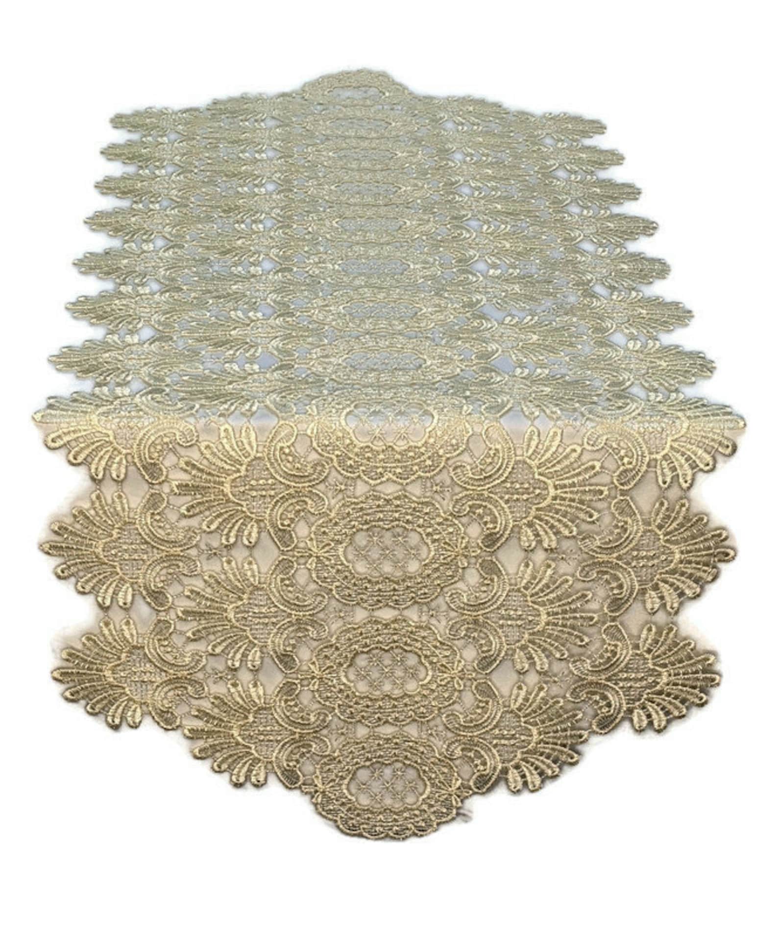 Victorian Lace Table Runner Ivory or Gold Dresser Scarf