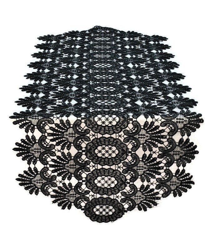 Table Runner, Dresser Scarf, Place Mat or Doily in Victorian All Lace Fabric in Dark Dark Gray (Almost Black)  Various Sizes Available