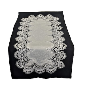 Table Runner, Dresser Scarf, Table Cloth, Place Mat or Doily in Antique White European Peacock Lace and Fabric Various Sizes Available