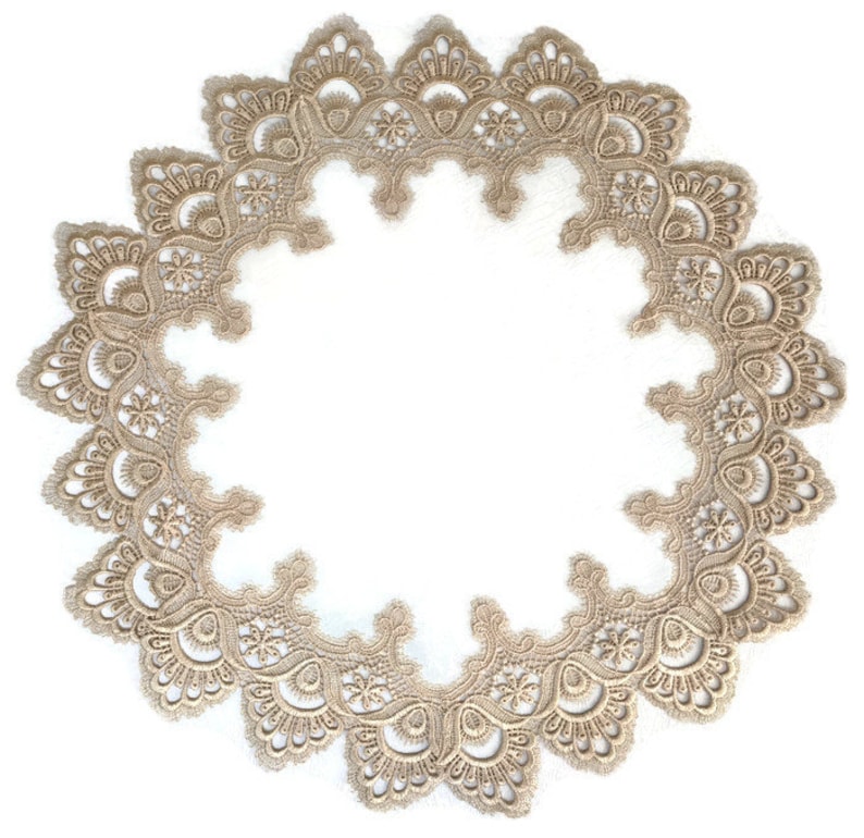 Place Mat Table Cloth Dresser Scarf Table Runner or Doily with Gold European Lace sewn on Antique White Fabric Various Sizes Available
