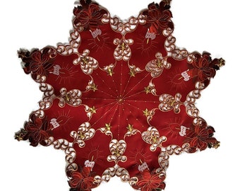 Christmas Holiday Star Shaped Table Topper or Large Doily with Red Candles and Fabric Size 36 inches